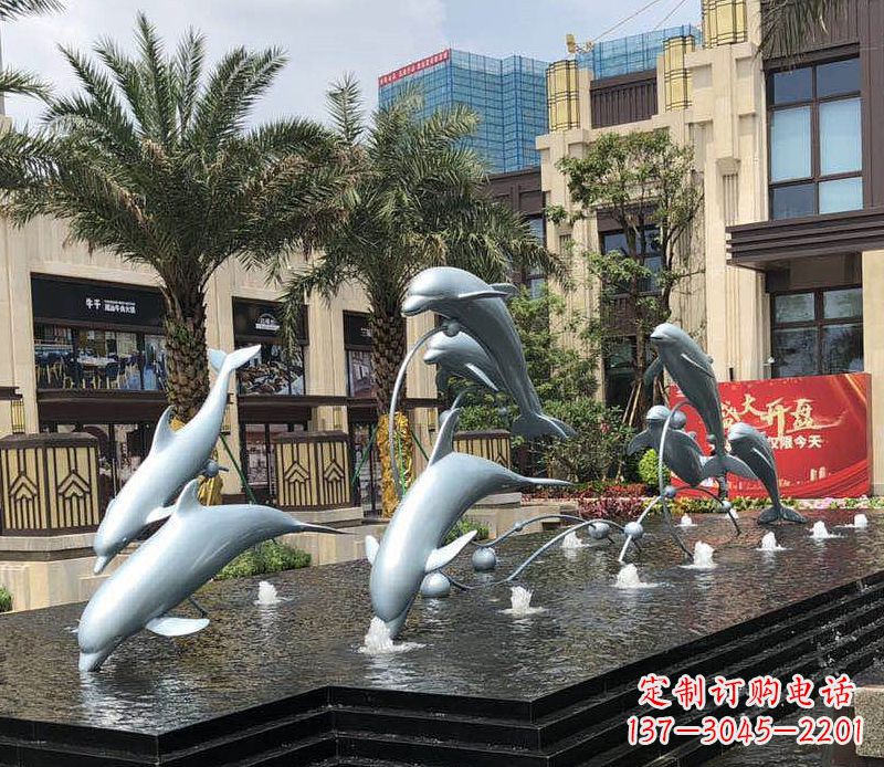 廊坊不锈钢海豚跳跃喷泉雕塑美丽的艺术装置