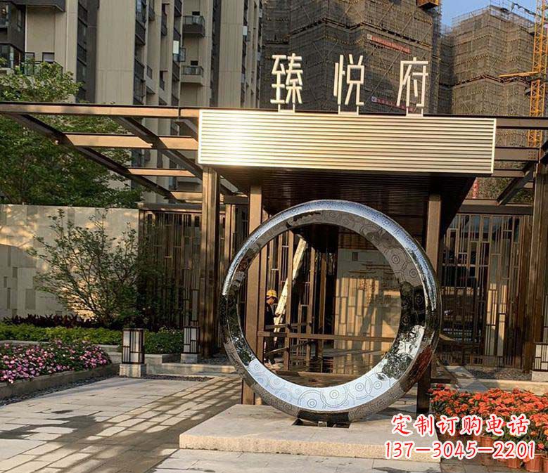 廊坊不锈钢小区圆环雕塑赋予小区景观更多美感