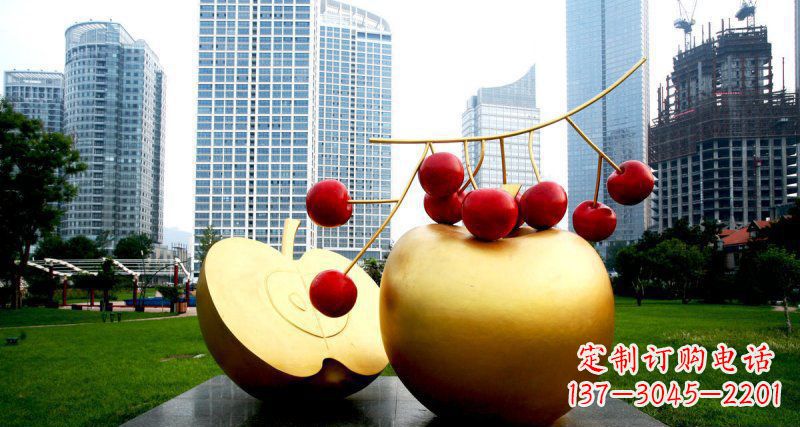 廊坊不锈钢苹果雕塑,添彩公园景观