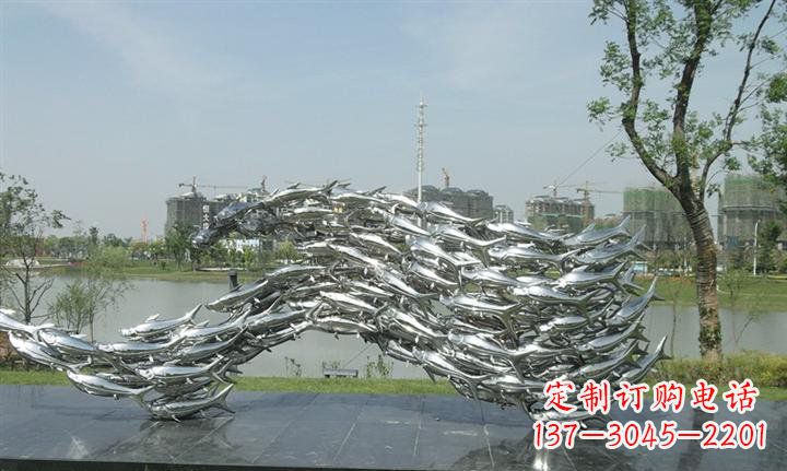 廊坊精美动物雕塑点缀不锈钢鱼群公园