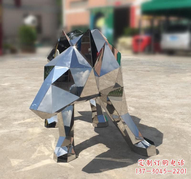 廊坊不锈钢园林动物几何狼雕塑