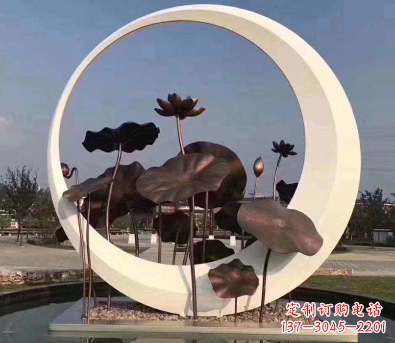 廊坊环绕荷香不锈钢圆环雕塑