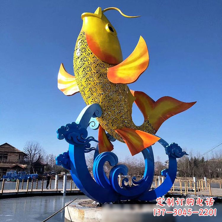 廊坊不锈钢鱼跃喷泉雕塑色彩斑斓的水景美景