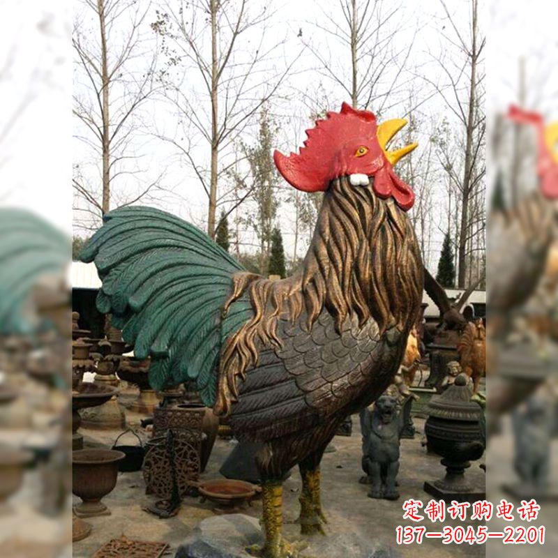 廊坊彩绘铜雕公鸡生肖动物雕塑