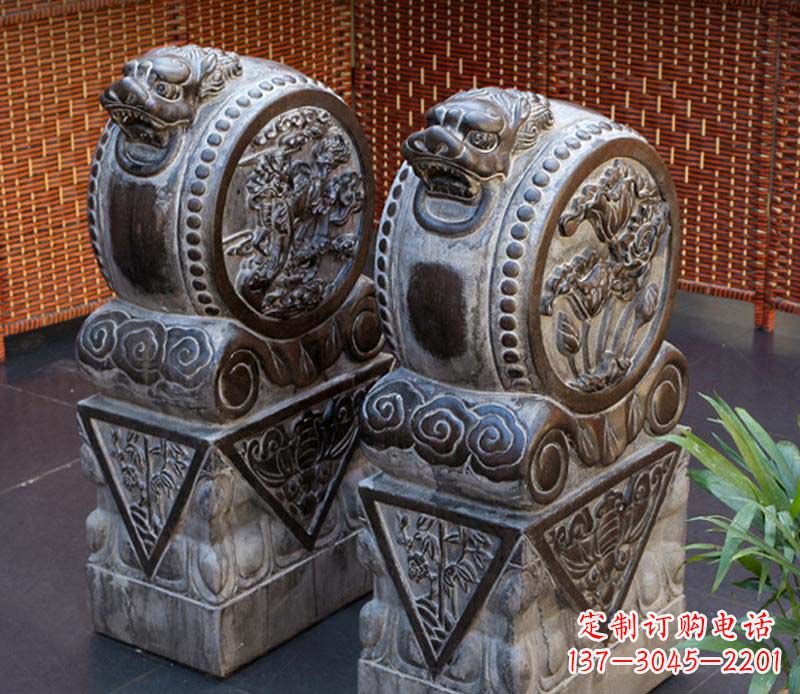 廊坊仿古石门墩雕塑,提升茶楼景观