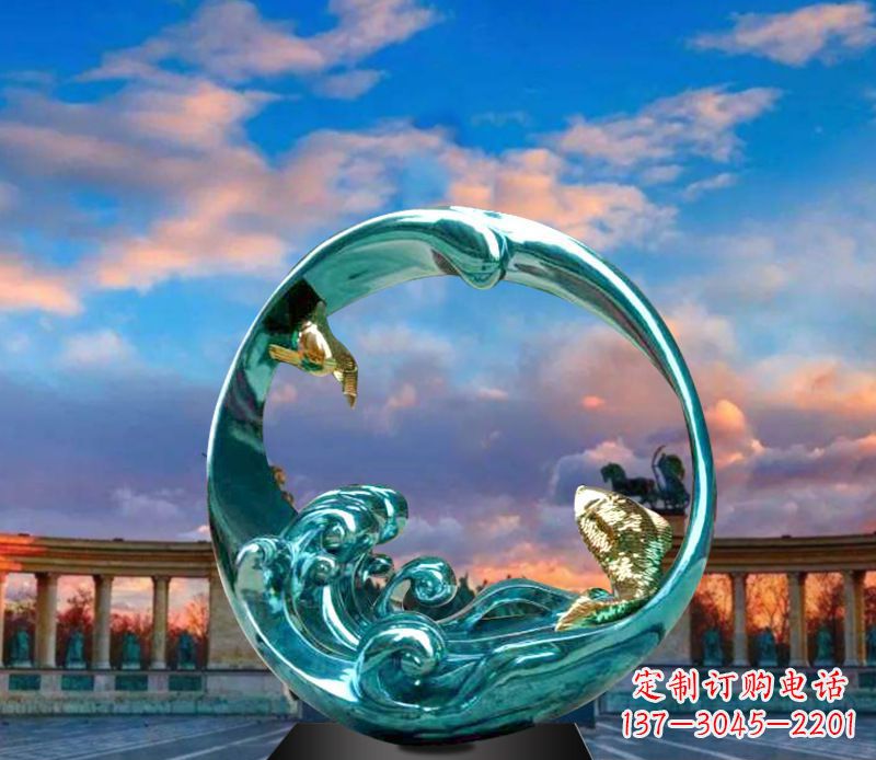 廊坊城市之环不锈钢彩银雕塑
