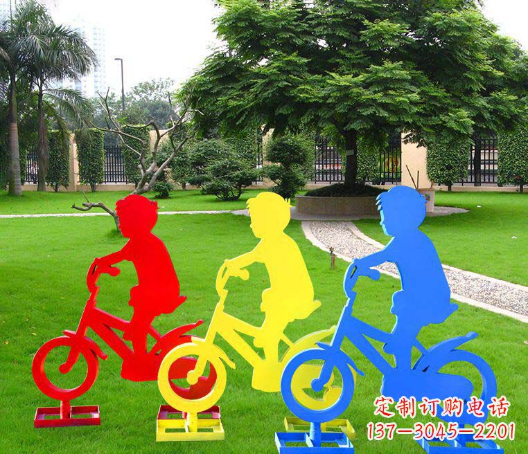 廊坊抽象男孩骑单车雕塑