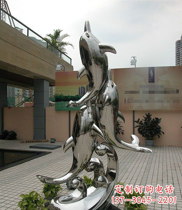 廊坊创意不锈钢跳跃的海豚雕塑