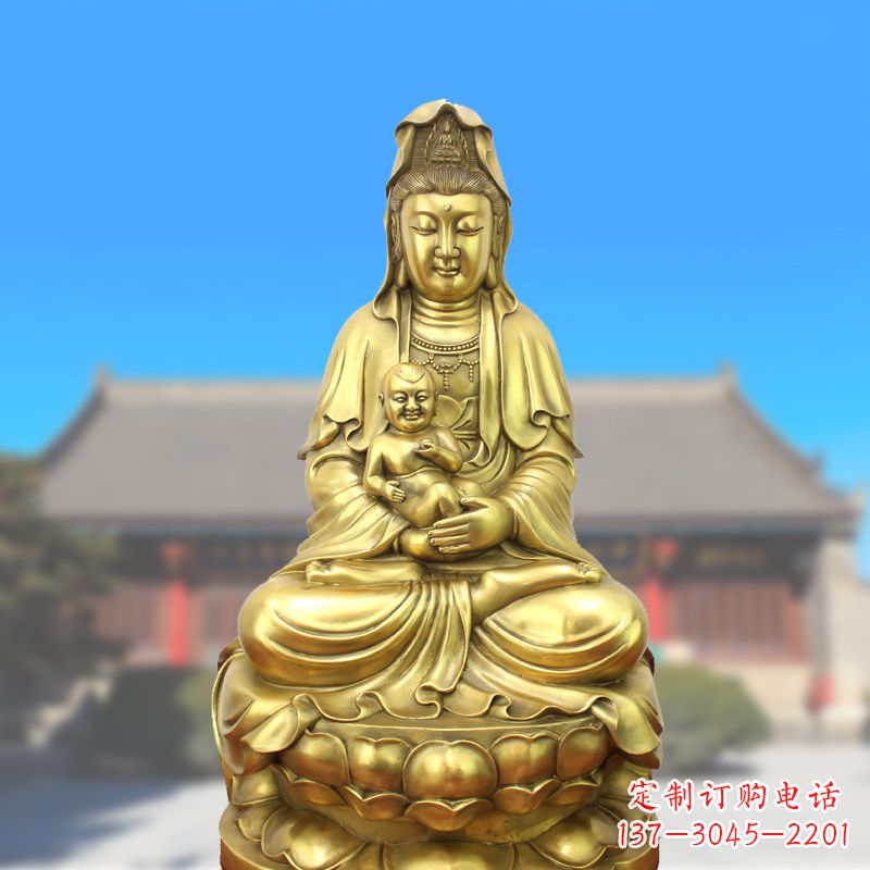廊坊纯铜观音坐姿鎏金铜雕