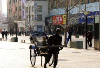 廊坊黄包车雕塑弘扬步行街人物景观