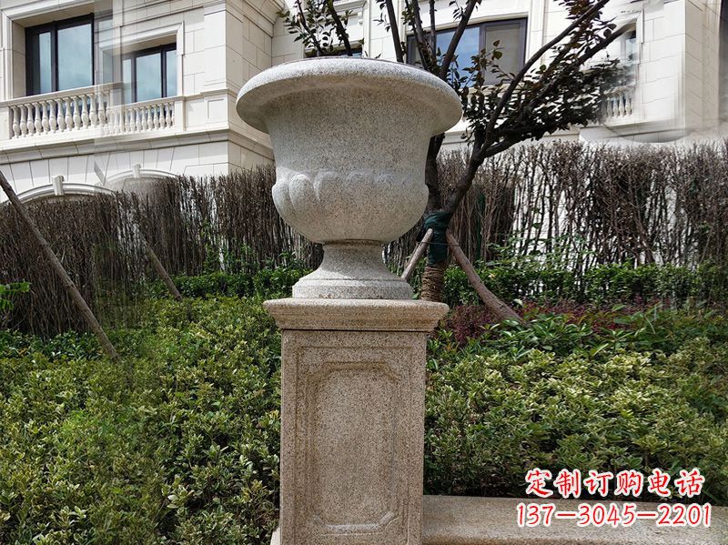 廊坊大理石花钵小区花盆石雕艺术品