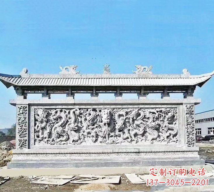 廊坊精美大理石九龙壁雕塑