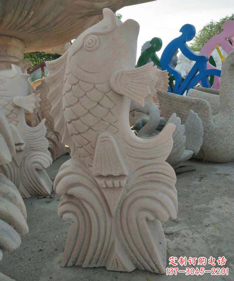 廊坊大理石艺术装饰绚丽多彩的鲤鱼雕塑