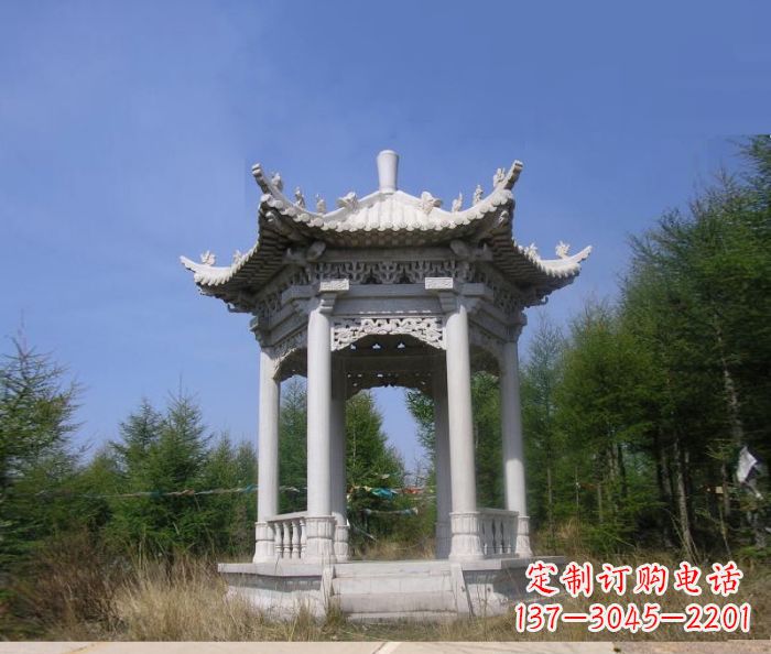 廊坊精美大理石六角石凉亭雕塑