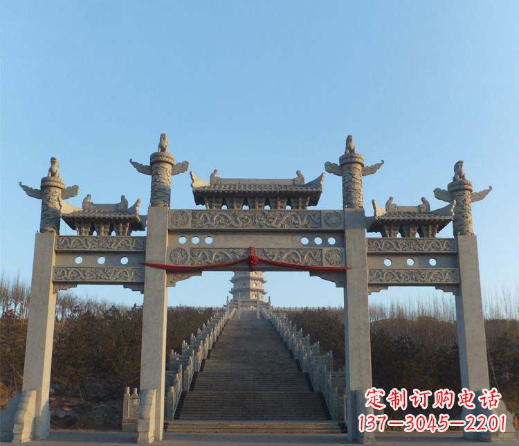 廊坊精美大理石三门牌坊雕塑