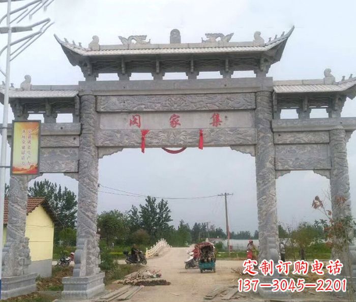 廊坊精美大理石三门牌楼雕塑