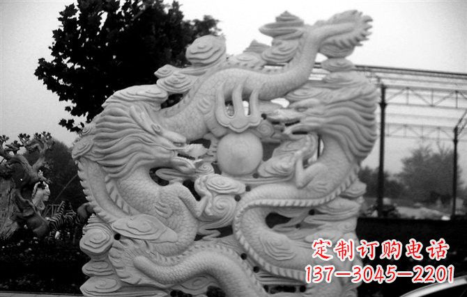 廊坊精美大理石双龙雕塑