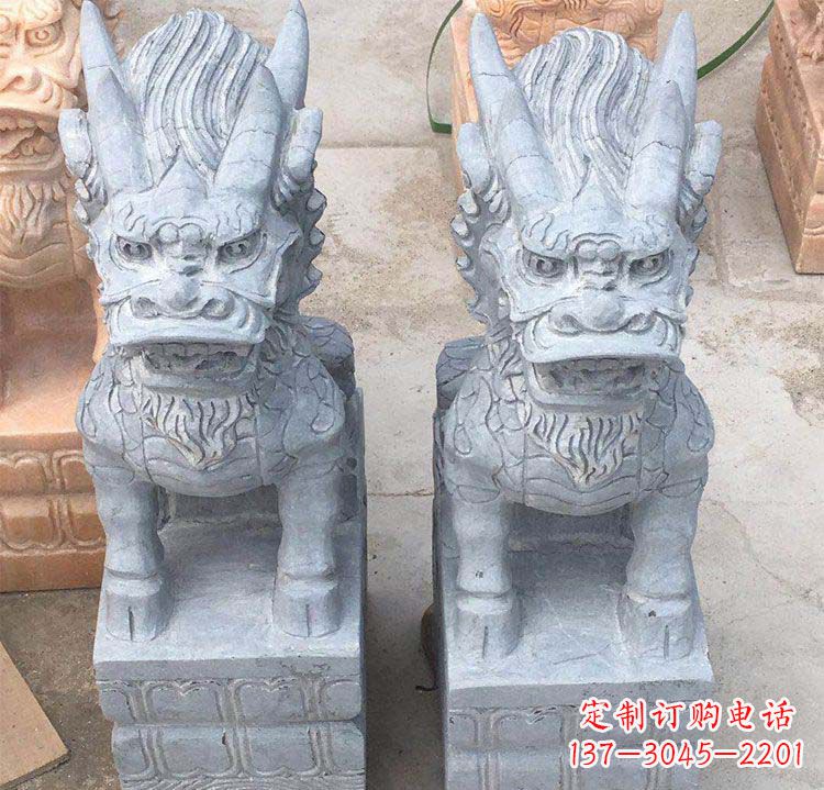 廊坊雄伟壮观的白色大理石麒麟坐式门口雕塑