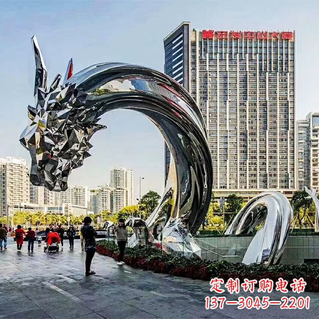 廊坊大型不锈钢龙镜面景观雕塑-城市创意动物景观雕塑
