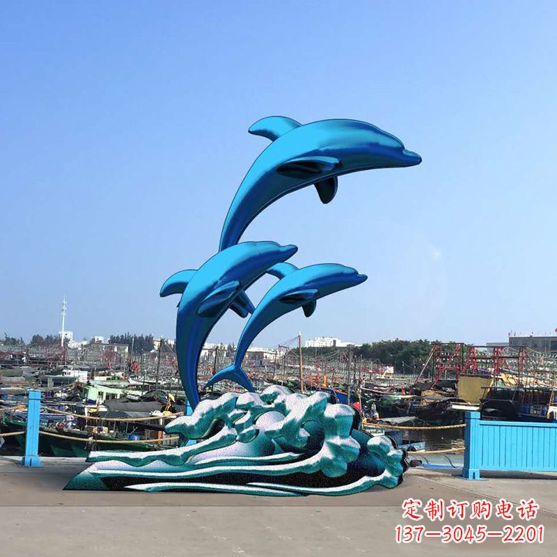 廊坊精美玻璃钢海豚雕塑