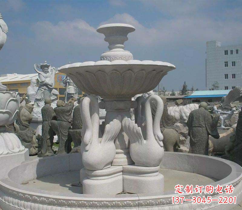 廊坊大型汉白玉天鹅喷泉石雕