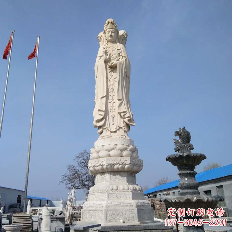 廊坊中领雕塑汉白玉三面观音石雕
