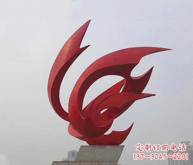 廊坊大型红色抽象凤凰广场景观不锈钢雕塑