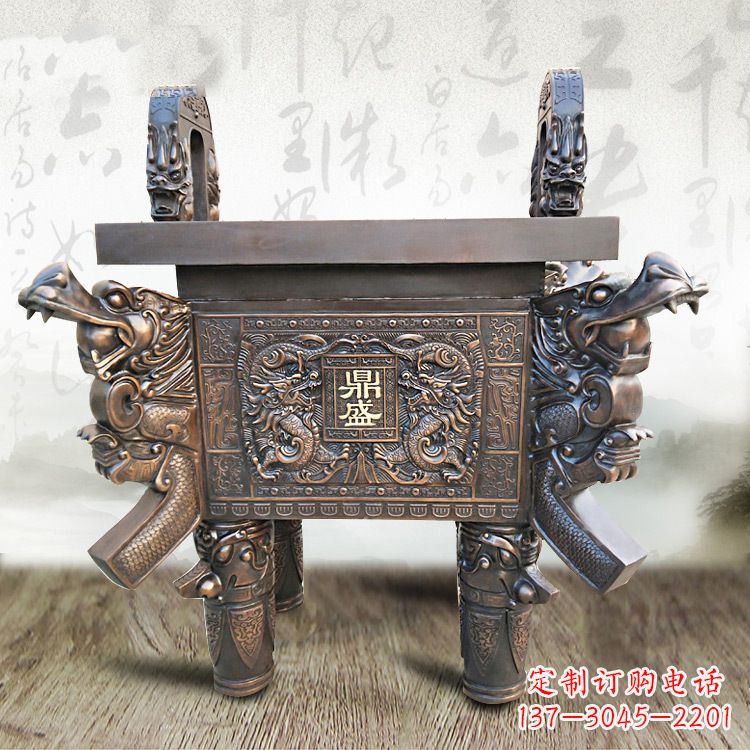 廊坊典雅双龙四龙铜鼎雕塑