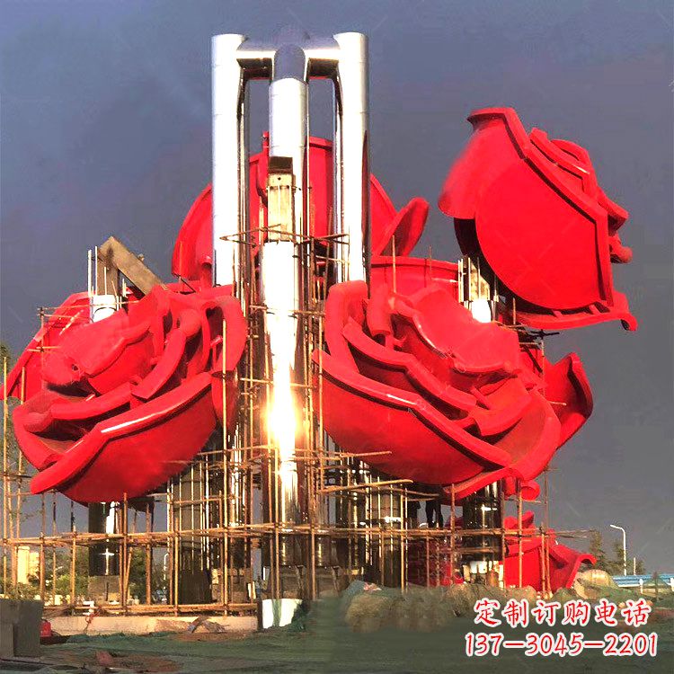 廊坊大型不锈钢玫瑰园林雕塑