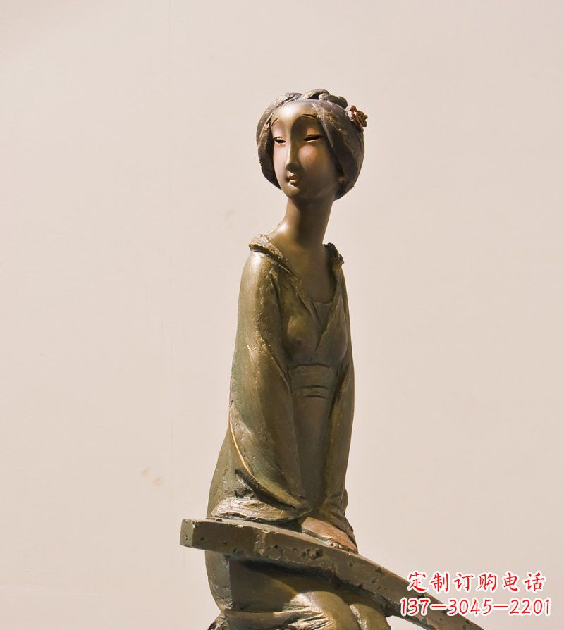 廊坊古筝女人铜雕古代人物雕塑