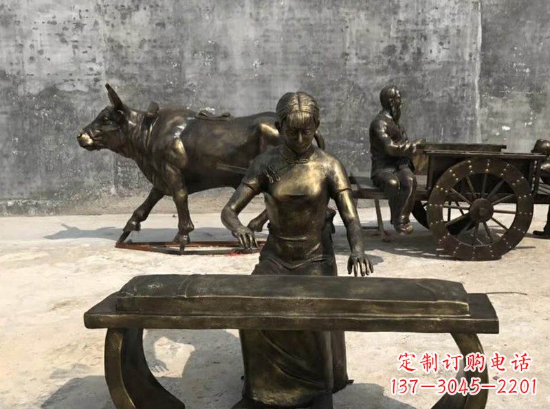 廊坊铜制古筝人物校园景观雕塑