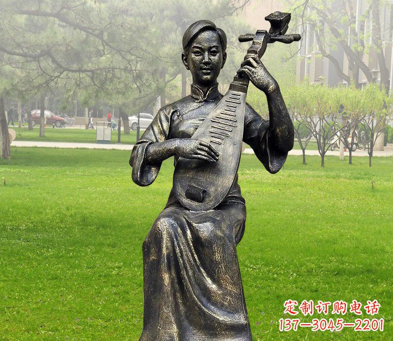 廊坊高质量青铜人物弹琵琶雕塑