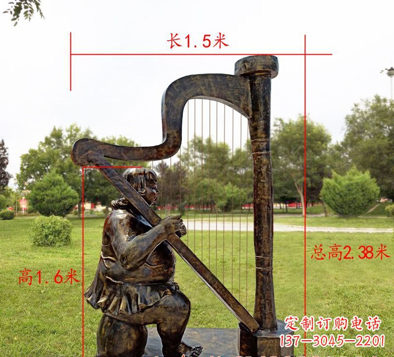廊坊手工铜制竖琴雕塑