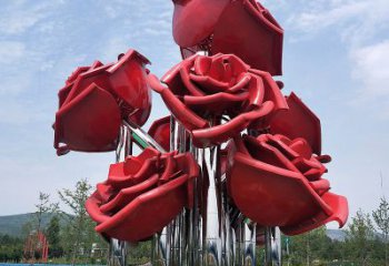 廊坊精美不锈钢玫瑰花景观雕塑