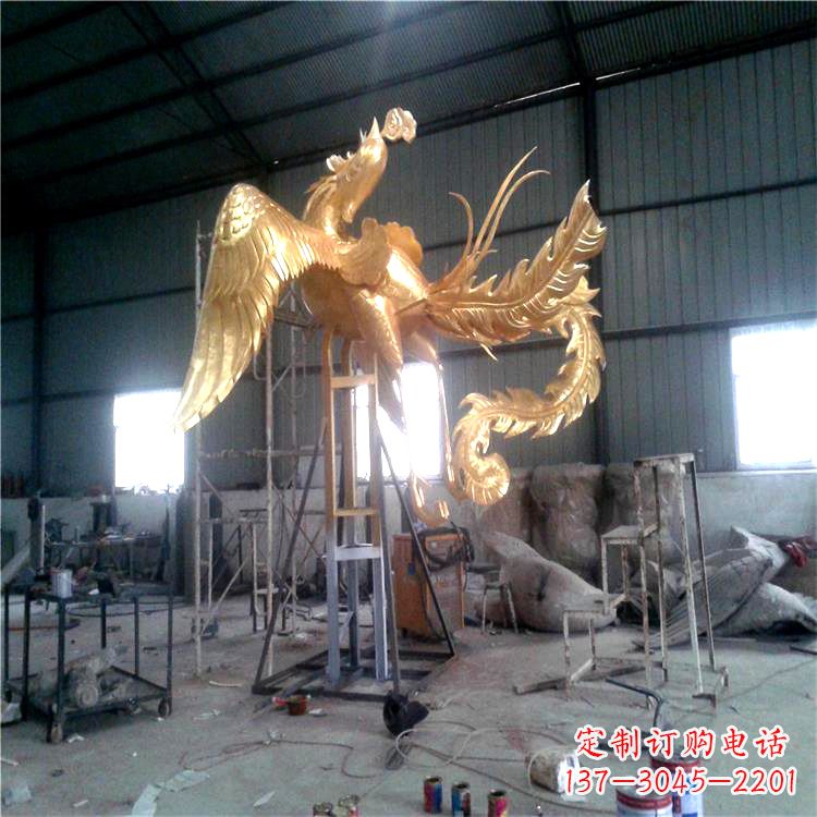 廊坊锻铜鎏金凤凰吉祥和谐动物雕塑
