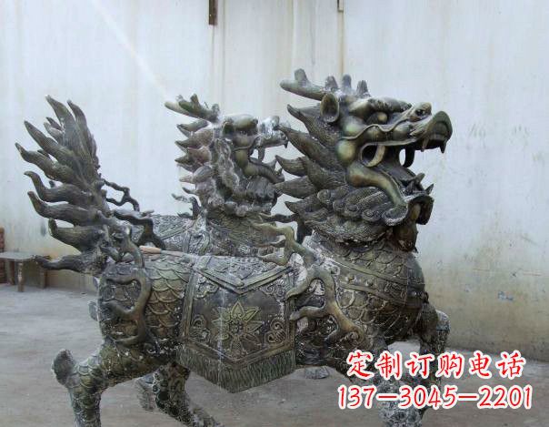 廊坊精致手工铜麒麟雕塑