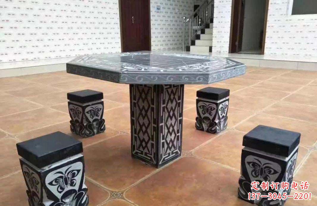 廊坊多边形雕刻仿古石桌凳