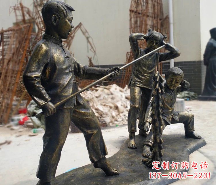 廊坊儿童放鞭炮庭院景观铜雕摆件