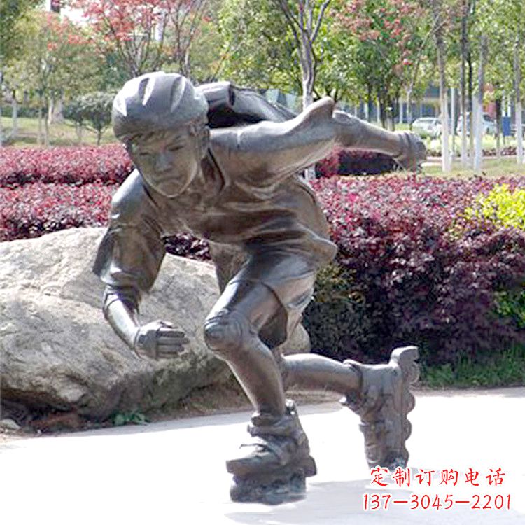 廊坊精致童话,铜雕刻儿童滑旱冰园人物情景