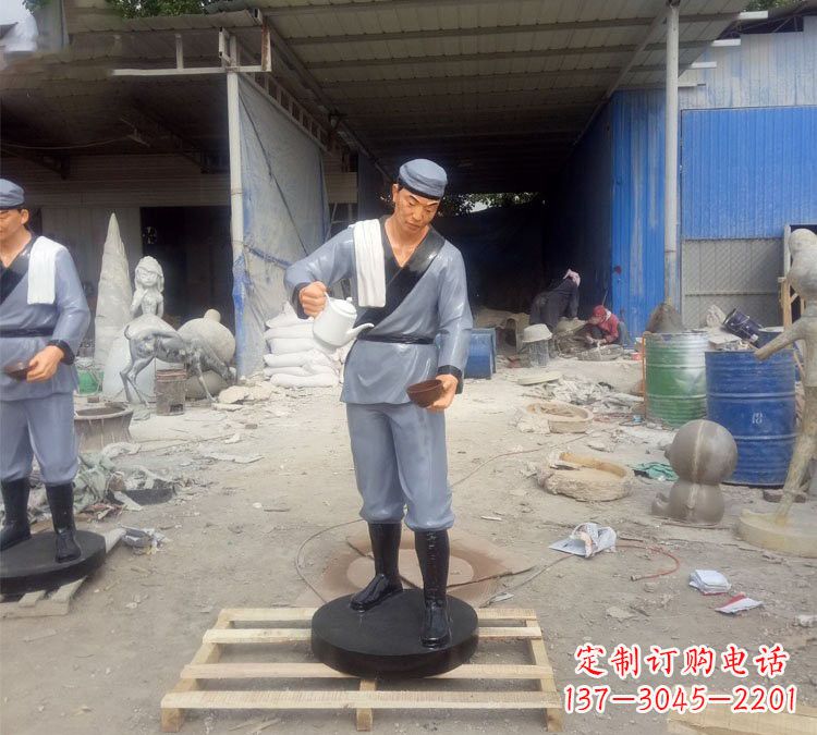 廊坊饭店门口玻璃钢仿真店小二雕塑