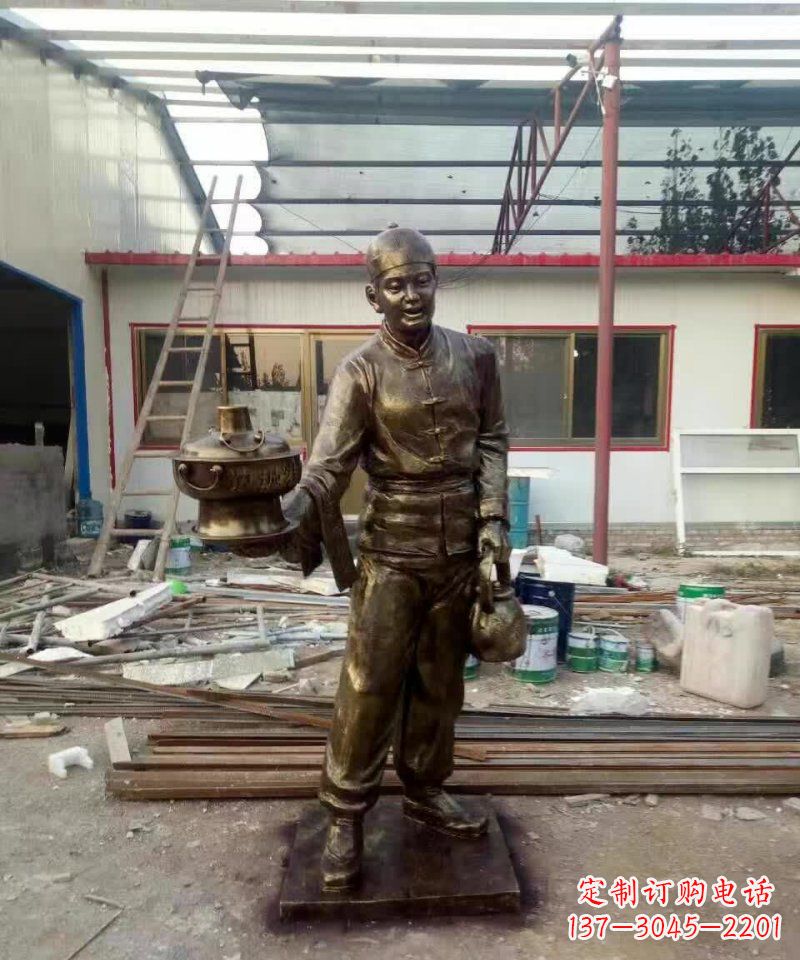 廊坊饭店门口店小二人物铜雕 (2)