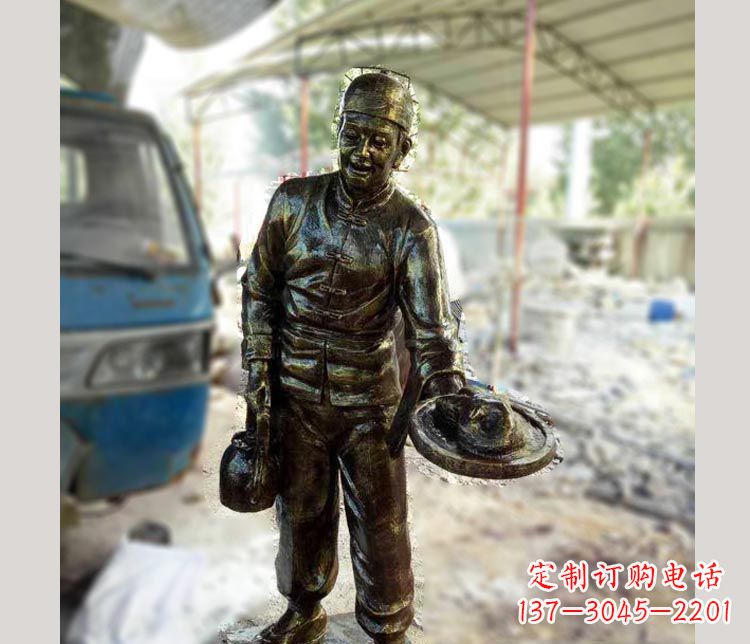 廊坊饭店上菜的店小二铜雕