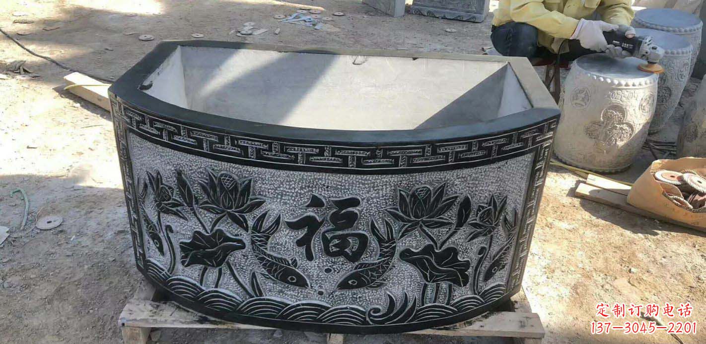 廊坊方口石浮雕水缸
