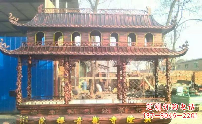 廊坊方形寺庙香炉铜雕_1