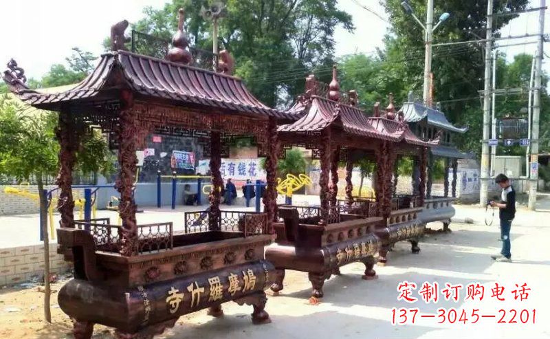 廊坊方形寺庙香炉铜雕_2