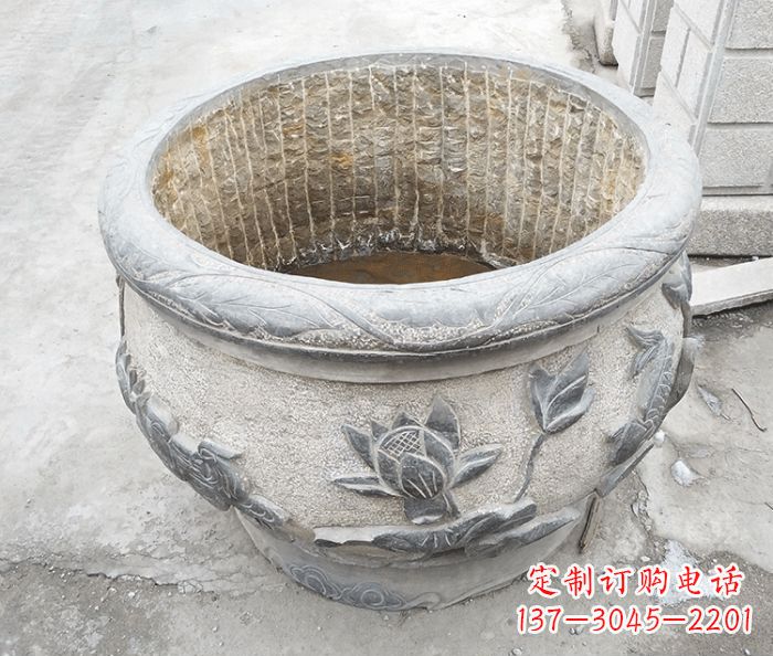 廊坊仿古荷花鲤鱼雕塑石水缸