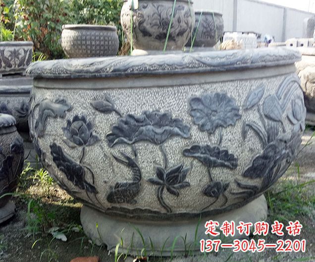 廊坊仿古荷花石浮雕水缸 (2)