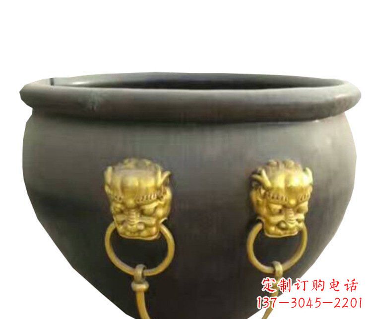 廊坊传统工艺鎏金狮子头水缸铜雕塑