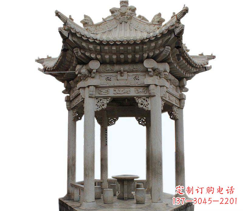 廊坊精美仿古六角凉亭石雕