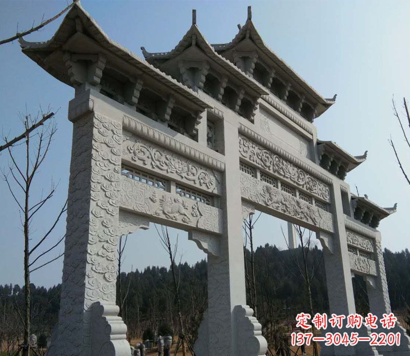 廊坊仿古三门牌坊景观石雕